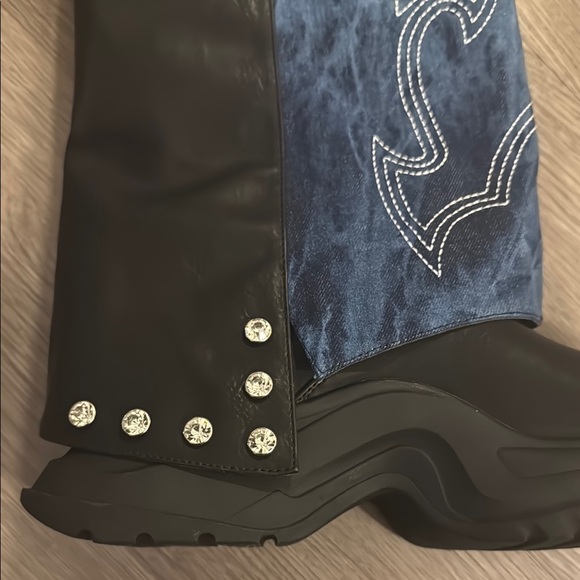 CAPE ROBBIN denim fold-over platform boots with rhinestone and Western-style❣️ - Picture 3 of 16